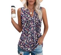 iHewbo Women's Vest Tops Fashion V Neck Summer 2025 Sleeveless T-Shirts Casual Tank Loose Fit Tops Floral Navy Blue