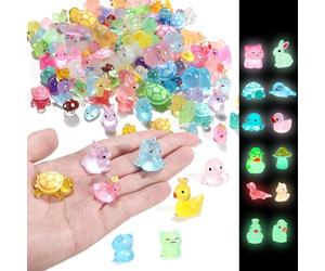 IHFAIO 100PCs Mini Resin Animals, Mini Ducks Unicorns Rabbits Dolphin Frog Dinosaur Cat Luminous Animals Glow in The Dark to Hide Around The Office Home for DIY Garden Dollhouse Combination