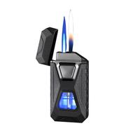 IHGVVBFG High-end lighters, double flame lighters, open flame and straight flame metal windproof portable lighters, four ignition methods lighters, gift collection(Black)