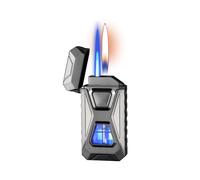 IHGVVING 2024 intelligent induction voice-controlled portable butane lighter windproof jet double flame lighter transparent air window inflatable lighter portable lighter(Black)