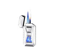 IHGVVING 2024 intelligent induction voice-controlled portable butane lighter windproof jet double flame lighter transparent air window inflatable lighter portable lighter(Silver)