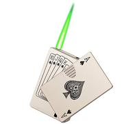 IHGVVING Jet Torch Lighter - Green Flame Refillable Butane Lighter, Windproof Poker Design - Gift for Men/Women (Metallic)