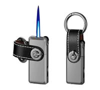 IHGVVING Keychain Butane Jet Lighter Mini Retro Oil Stone Flint Lighter Windproof Straight Blue Flame Transparent Visible Gas Butane Lighter Retro Metal Lighter Boyfriend Husband Dad Gift(Bb)