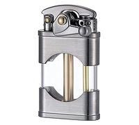IHGVVING Metal Grinding Wheel Rocker Lighter, Antique Visible Kerosene Lighter, Reusable Windproof Lighter, Suitable for Candles, Grills, BBQs (No Butane)(Silver)