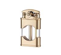 IHGVVING Metal kerosene lighter. Windproof and waterproof kerosene lighter. Retro grinding wheel lighter with transparent fuel tank, portable lighter, rocker lighter for candle camping(Gold)