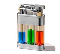 IHGVVING Retro portable kerosene lighter, windproof visible transparent tank lighter, old-fashioned grinding wheel ignition lighter, suitable for birthdays, (fuel not included)(B)