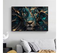 IHHGNB 1pc Frameless Modern Lion of Green Crack Wall Art Canvas Prints Abstract Animal Wall Pictures Decor for Bedroom Office(30x40cm(12x16in)/No frame)