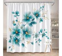 IHHGNB 1pc Polyester Shower Curtain Blue and Teal Watercolor Floral Pattern with Hooks Machine Washable Bathroom Decor 200x180cm(79x71in)