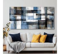 IHHGNB Abstract Canvas Wall Art Geometric Painting Prints Poster Blue Black White Gray Pictures for Living Room Office Decor 50x100cm(20x39in) Frameless