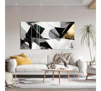 IHHGNB Abstract Geometric Canvas Wall Art Minimalist Decorative Painting Golden Accents Black White Gray Canvas Prints Poster 40x80cm(16x31in Frameless
