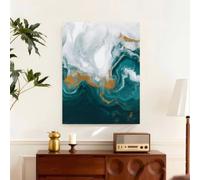 IHHGNB Abstract Wall Art Fluid Teal Blue & En Marble Swirl Design Canvas Artwork Printed Posters for Home Decor(30x40cm(12x16in)/No frame)
