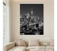 IHHGNB Brooklyn Bridge Night Scene Canvas Poster Print Wall Art 1pc Modern Black & White City Skyline Canvas Prints Painting(70x100cm(28x39in)/No frame)