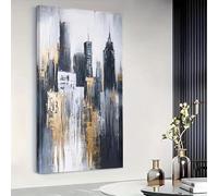 IHHGNB City Scenery Large Wall Art Decoration Abstract Gold and Gray Skyscraper Canvas Poster Prints Artwork Painting Picture(75x150cm(30x59in)/No frame)