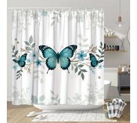 IHHGNB Elegant Butterfly Floral Shower Curtain Teal Black White Gray Nature Design Polyester Fabric Shower Curtain for Bathroom 165x214cm(65x84in) showercurtain