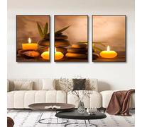 IHHGNB Frameless Canvas Paintings Prints Wall Art Meditation Zen Stones Artwork Aromatic Burning Candles Spa Still Life Pictures(40x60cm(16x24in) x3)