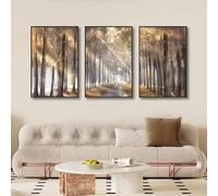 IHHGNB Golden Light Passing Through Trees Forest Canvas Artwork Painting Charming Landscape Pictures Wall Art Posters and Prints(70x100cm(26x39in) x3/No frame)
