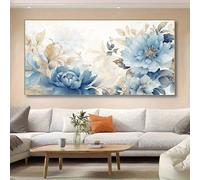 IHHGNB Large Abstract Blue Peony Canvas Wall Art Floral Picture Blue and Beige Floral Poster Painting Print for Living Room(30x60cm(12x24in)/No frame)