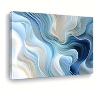 IHHGNB Large Modern Abstract Blue Wave Canvas Wall Art Prints Vertical Turquoise and Navy Blue Painting for Living Room Bedroom(40x60cm(16x24in)/No frame)