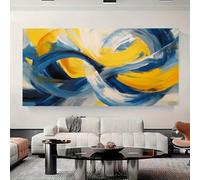 IHHGNB Large Modern Abstract Canvas Poster Navy Blue Mustard Yellow White Black Painting Artwork for Living Room Home Wall Decor(40x80cm(16x31in)/No frame)