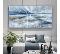 IHHGNB Large Modern Canvas Prints Featuring a Sailboat at Sunrise Over Blue Waves Canvas Artwork for Living Room Wall Decor(80x160cm(31x63in)/No frame)