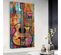 IHHGNB Large Vintage Wall Painting Grain Glossy Guitar Abstract Vertical Canvas Prints Colorful Patterns Music Wall Art Poster(60x120cm(24x47in)/No frame)