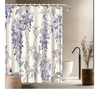 IHHGNB Lavender Purple Flowers and Green Leaves Shower Curtain Polyester Fabric Machine Washable for Bathroom Decoration 100x200cm(39x79in)