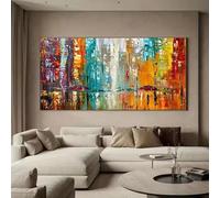 IHHGNB Modern Abstract Cityscape Painting Frameless Wall Art with Bold Brushstrokes Texture Multicolor Large Canvas Prints(70x140cm(28x55in)/No frame)