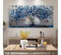 IHHGNB Modern Abstract Tree Large Canvas Art Prints Poste Frameless Blue and White Landscape Wall Decor for Living Room Bedroom(75x150cm(30x59in)/No frame)