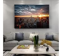 IHHGNB New York City Sunset View Canvas Paintings Wall Art Prints Posters Skline of Manhattan Pictures Home Decor Unframed(60x80cm(24x31in)/No frame)