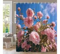 IHHGNB Rose Garden Bath Curtain Romantic Floral with Pale Pink Blooms Blue Sky Polyester Fabric Shower Curtain Machine Washab 70x140cm(28x55in)