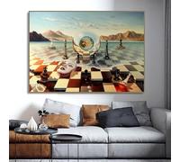 IHHGNB Salvador Dali Surrealism Chess Mask On Sea Canvas Paintings Wall Art Pictures Abstract Posters and Prints for Home Decor 80x120cm(31x47in) Frameless