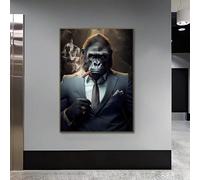 IHHGNB Smoking Gorilla Canvas Wall Art, Gorilla Smoking Print, Animal Poster, Monkey Canvas Print, For Home Living Room Decor 60x80cm(24x31in) Frameless