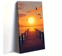 IHHGNB Sunset At The Seaside Poster and Prints Seagull Canvas Painting Landscape Wall Art Picture for Living Room Home Decor(60x120cm(24x47in)/No frame)