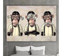 IHHGNB Three Wise Monkey Wall Art, Can't Hear or Talk About Evil Canvas, 3 Panel Funny Monkey Street Art, Graffiti Poster(70x100cm(28x39in)/No frame)