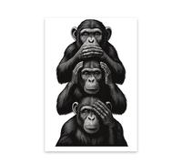 IHHGNB Three Wise Monkeys Wall Art, See No Evil Hear No Evil Speak No Evil Poster, Black and White Animal Canvas Prints Poster(50x75cm(20x30in)/No frame)