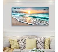 IHHGNB Vibrant Large Ocean Beach Sunset Canvas Wall Art Coastal Waves Sandy Artwork Paintings for Living Room Home Office Decor(80x160cm(31x63in)/No frame)