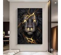 IHHGNB Wall Art Posters Black and Golden Light Lion Canvas Painting Prints Animal Canvas Picture for Living Room Home Decoration(70x100cm(28x39in)/No frame)