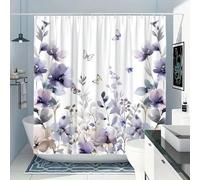 IHHGNB Watercolor Floral Shower Curtain with Purple Lavender and White Butterflies Machine Washable Polyester with Hooks 240x180cm(94x71in)