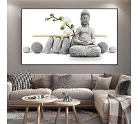 IHHGNB White Buddha and a Few Stones Carved Statue Posters and Prints Buddhism Canvas Painting Wall Art Pictures Room Decor(60x120cm(24x47in)/No frame)