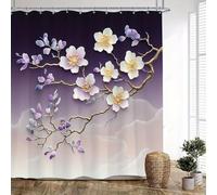 IHHGNB White Pink Lavender Floral Shower Curtain Ethereal Golden Branches Soft Gradient Polyester Shower Curtain for Bathroom 75x190cm(30x75in