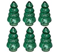 IHI EST. 1986 Decorative Holiday Figurine, Miniature Christmas Tree, 2.75 x 5 Inch Mercury Glass, Green - Pack of 6