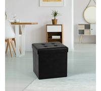 IHIDirect Foldable 38X38Cm Cube Faux Leather Storage Box Ottoman Footstool Black