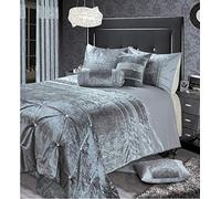 IHIdirect Luxury Crushed Velvet Diamante Sparkle Silver Grey Duvet Cover and Pillowcase Set (Single Bed)