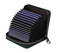 IHIGOGOFA Credit Card Holders for Women Men RFID Blocking Genuine Leather Card Case Mini Credit Card Wallet Purse Womens Small Blocked Accordion Wallets Case with Zipper