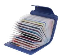 IHIGOGOFA Credit Card Holders Soft Genuine Leather Compact Wallet ID Bank Card Case Purse 40 Thickening Durable Plastic Insert Sleeves and 2 ID Card Slots (Blue)