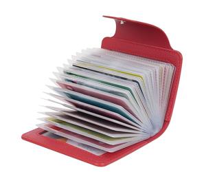 IHIGOGOFA Credit Card Holders Soft Genuine Leather Compact Wallet ID Bank Card Case Purse 40 Thickening Durable Plastic Insert Sleeves and 2 ID Card Slots (Red)