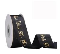 IHKFILAN Satin Ribbon for Gift Wrapping, 1 Inch 25 Yards Best Wish For You Ribbon, Polyester Ribbon with Gold Letters for Invitations Bouquets Birthday Parties Weddings Bows(Black,Best Wish For You)