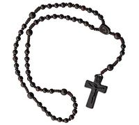 IHM Imports Sine Cera Jujube Wood 5 Decade Catholic Rosary, Double-sided Laser Engraved Centerpiece with Smooth 6/8mm Beads