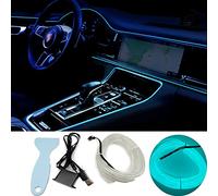 iHMeiju EL Wire Interior Car LED Strip Light, USB Auto Neon Light with Sewing Edge, 16ft lectroluminescent Ambient Lighting Kits Fuse Protection for Car, Garden, Decorations. (Ice Blue ）