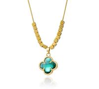 IHOIU 14k Gold Plated 2 in 1 Four Leaf Clover Charm Lucky Necklace Heart Crystal Pendant Necklace Gold Link Valentine's Day Jewelry Gift for Women, 16in + 2in,extension chain, Gold Plated, Cubic